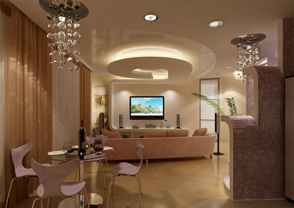 Deckengestaltung  Wohnzimmer Hängedecken beleuchtung  fernsehen