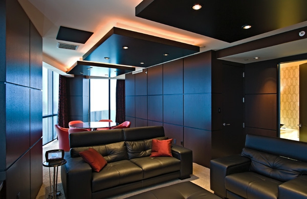 Deckengestaltung im Wohnzimmer Hängedecken beleuchtung eingebaut geometrisch